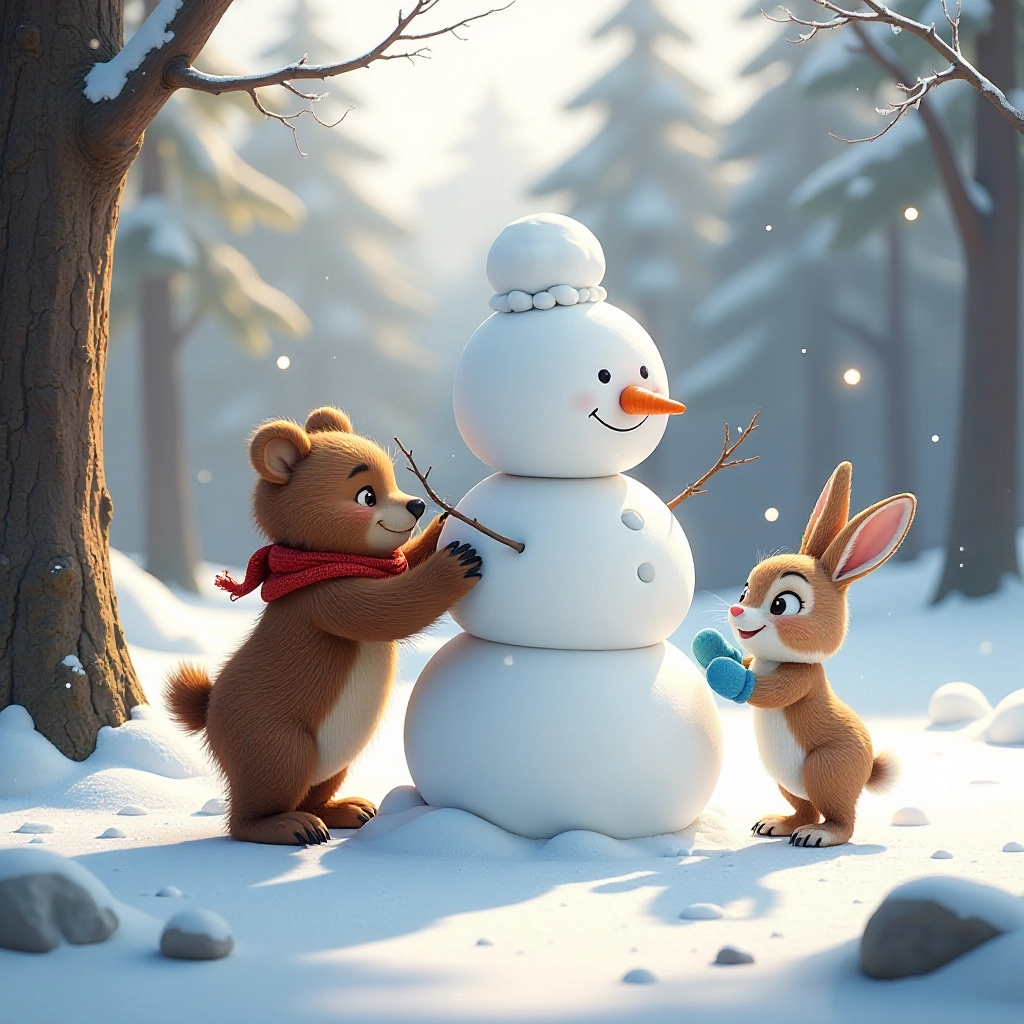 The magical moment of placing the snowman's head