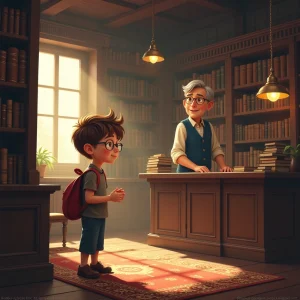 Young boy discovers mysterious old bookstore with curious owner.