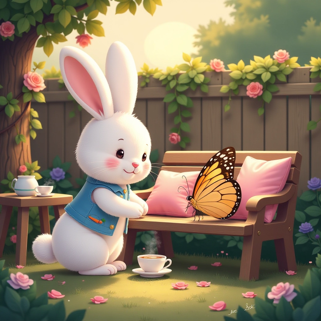 The rabbit creates a cozy resting spot for the injured butterfly