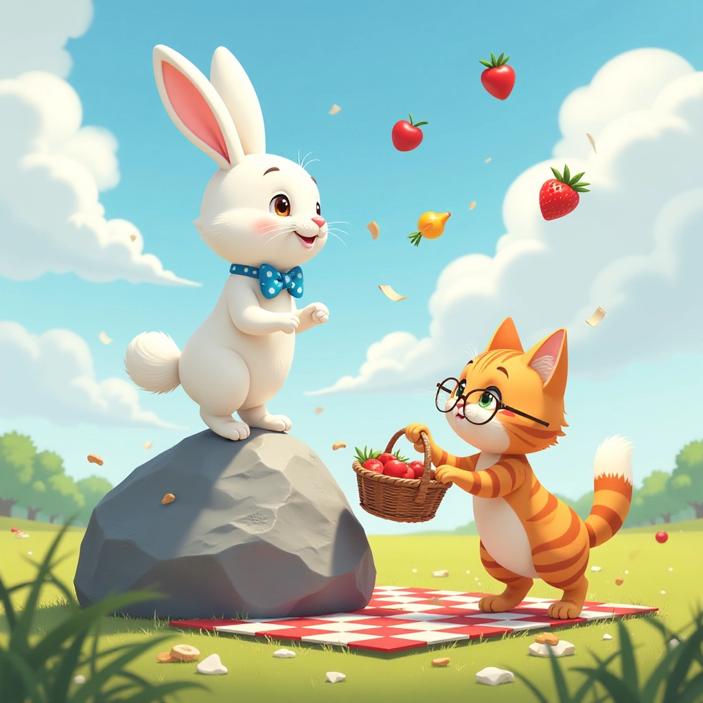 The friends work together to save their picnic food