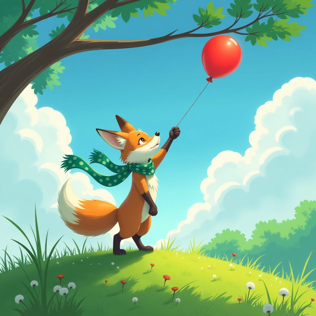 Fox discovers his balloon caught in a hilltop tree.