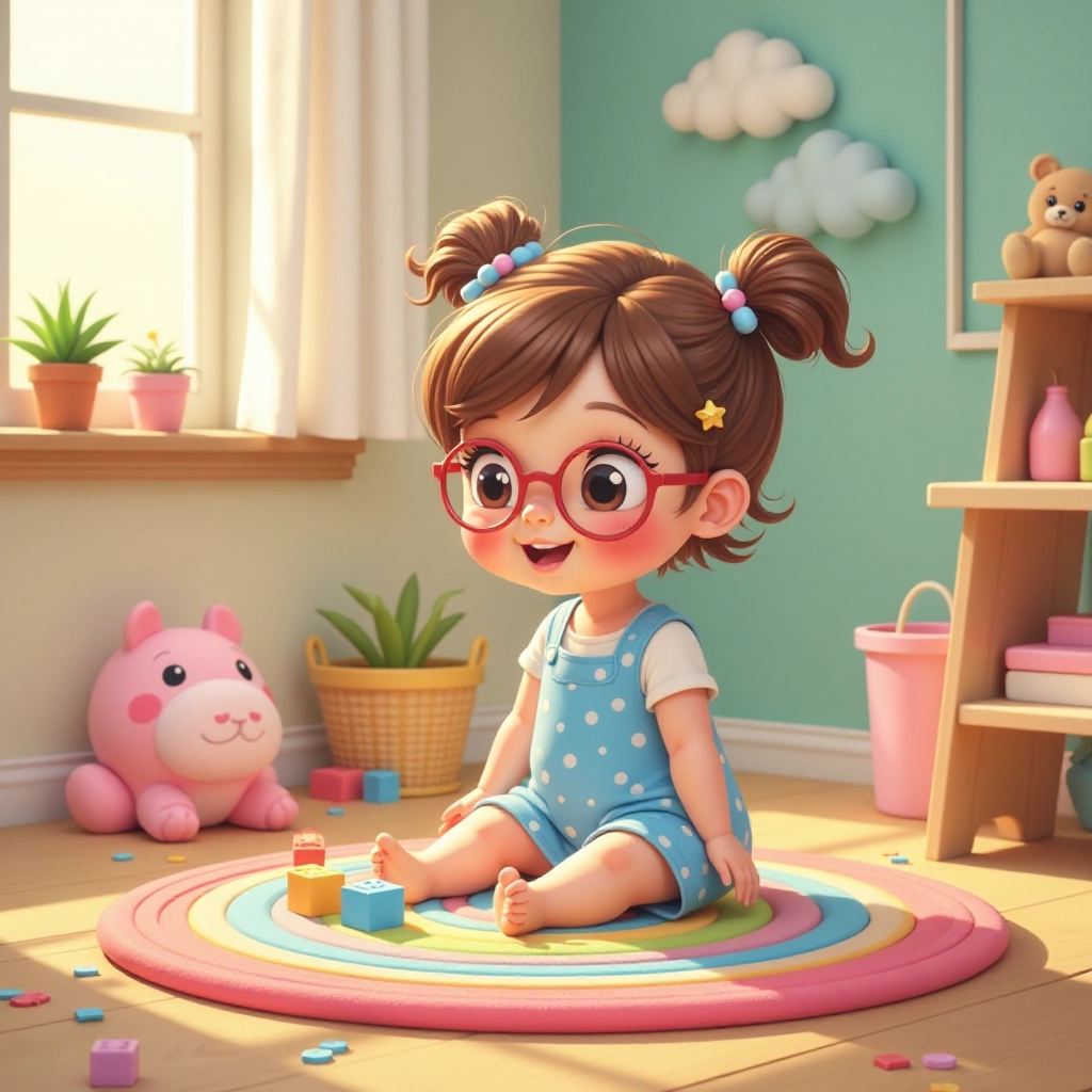A little girl starts building her dream castle with colorful blocks.