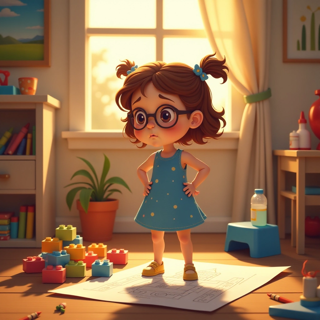 The little girl faces challenges as her castle keeps falling down.