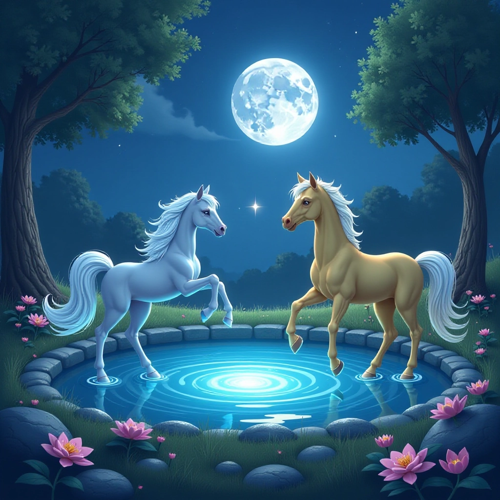 Luna discovers her magical abilities at the enchanted pond under moonlight.