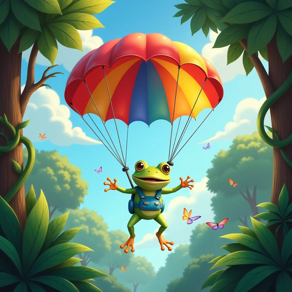 An exhilarating first flight experience as the frog glides through the air