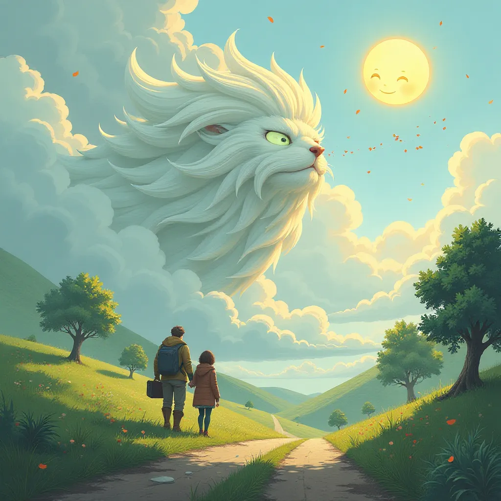 The North Wind attempts to force the traveler's coat off with strong gusts