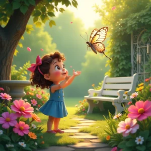 Magical bracelet transforms into real butterfly in garden.