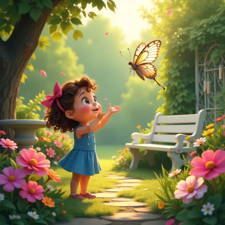 Magical bracelet transforms into real butterfly in garden.